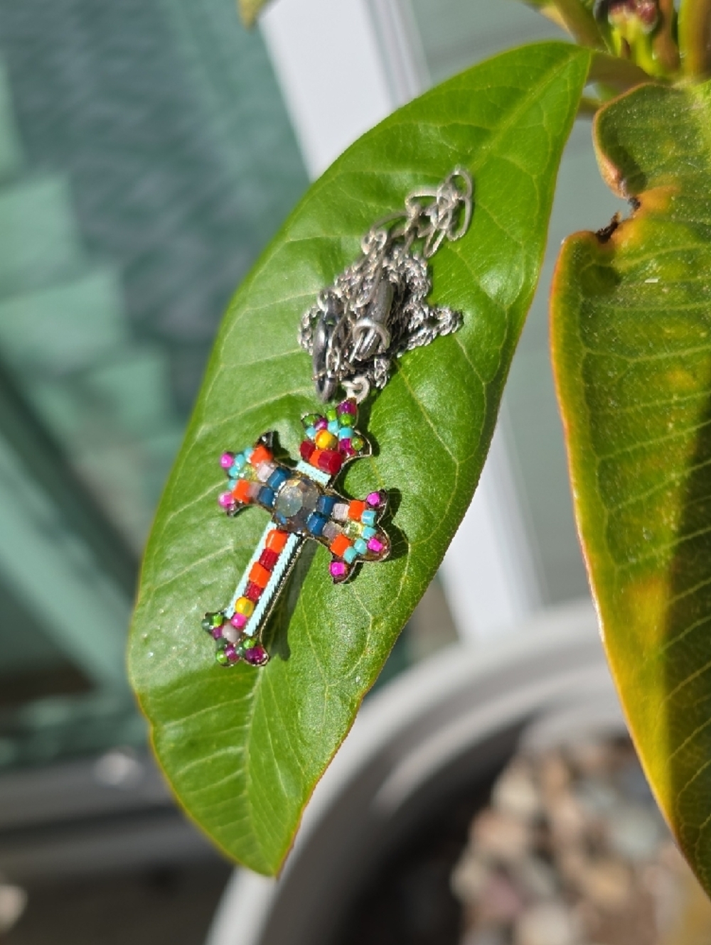 Ayalabar Colorful Beaded Cross Pendant Necklace - Picture 3 of 5